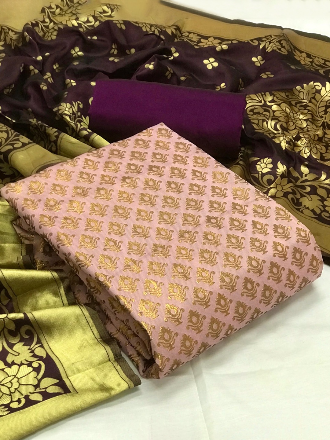 

MORLY Banarasi Jacquard Unstitched Dress Material, Pink