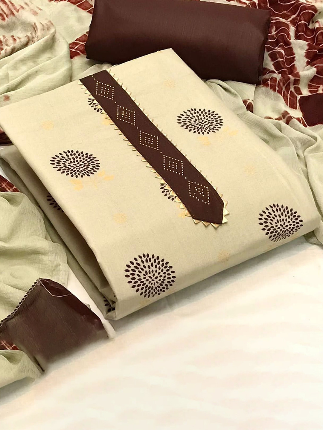 

MORLY Printed Unstitched Cotton Dress Material, Beige