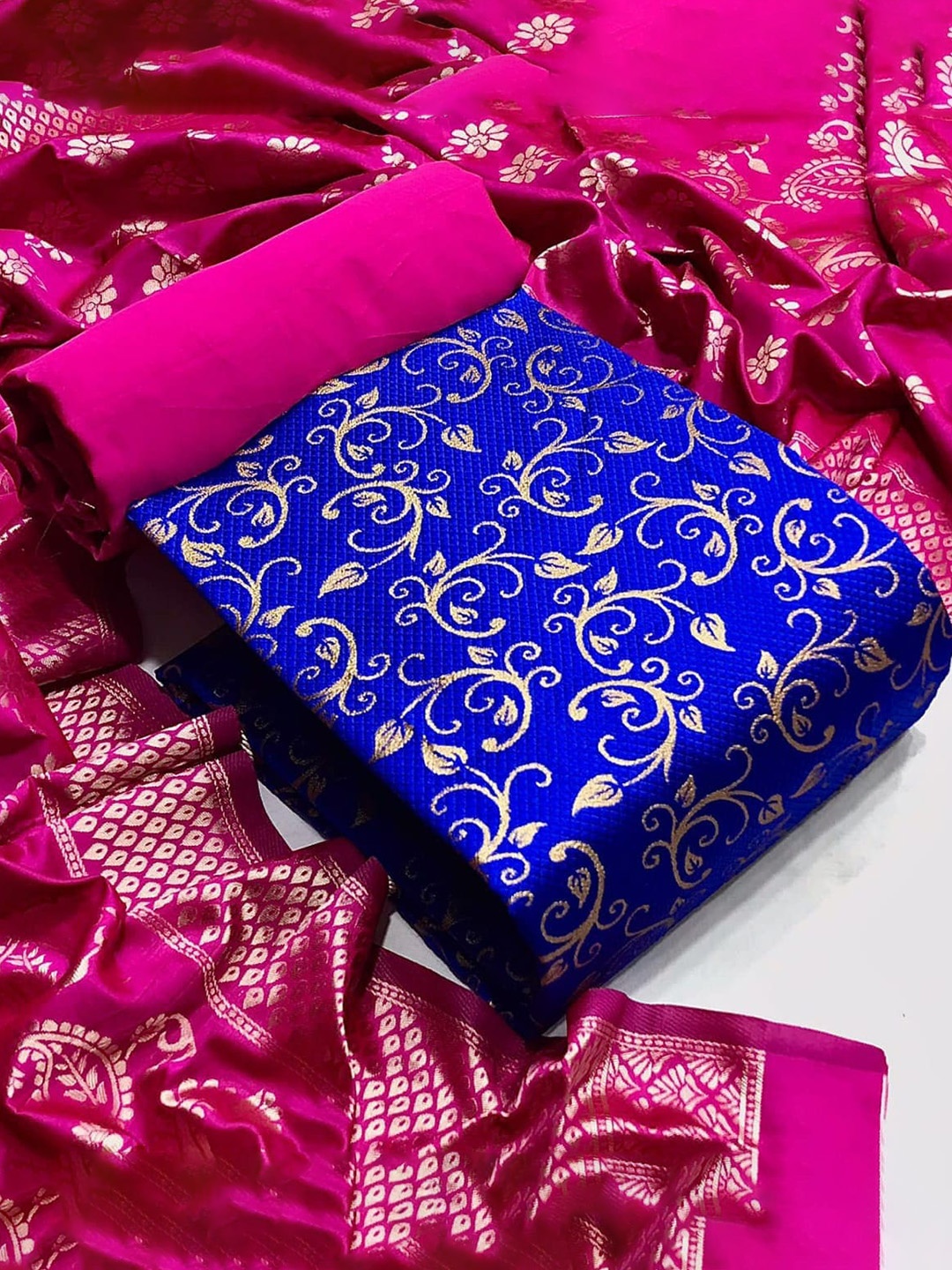 

MORLY Banarasi Jacquard Unstitched Dress Material, Blue