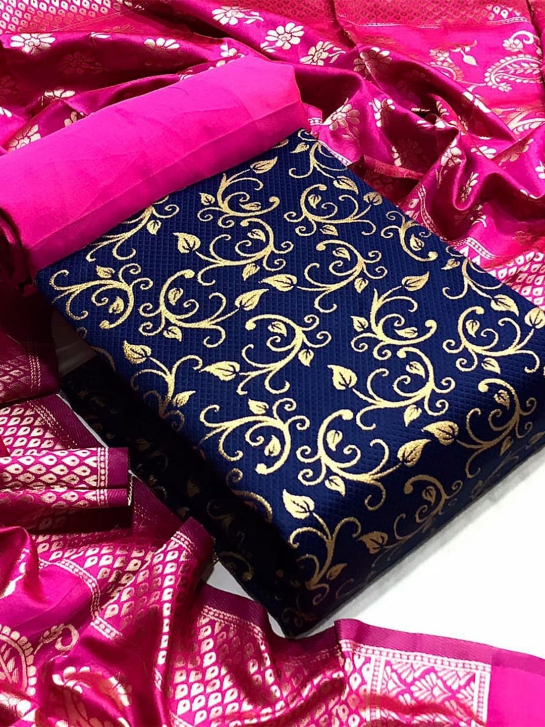 

MORLY Banarasi Jacquard Unstitched Dress Material, Blue