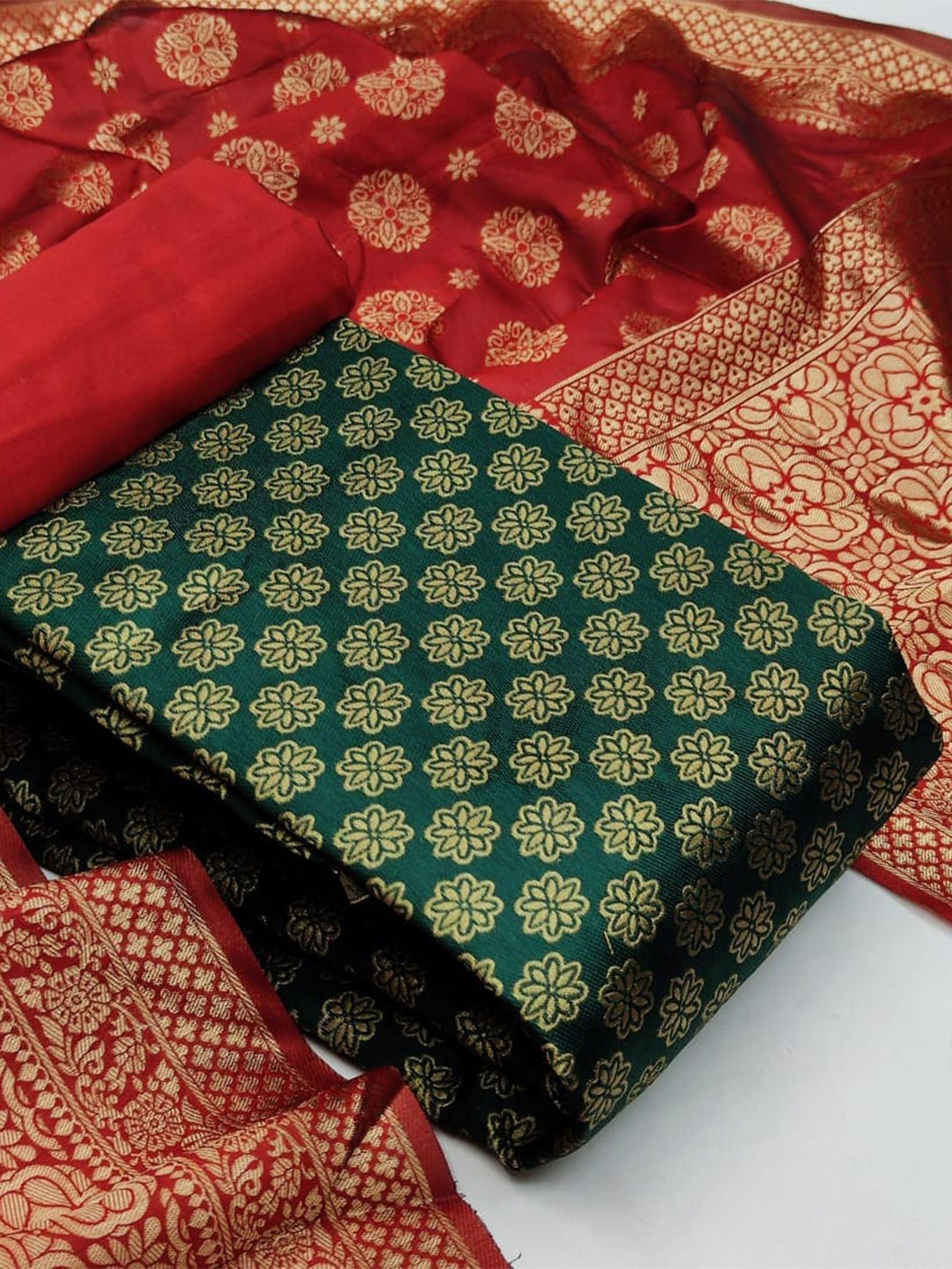 

MORLY Banarasi Jacquard Unstitched Dress Material, Green