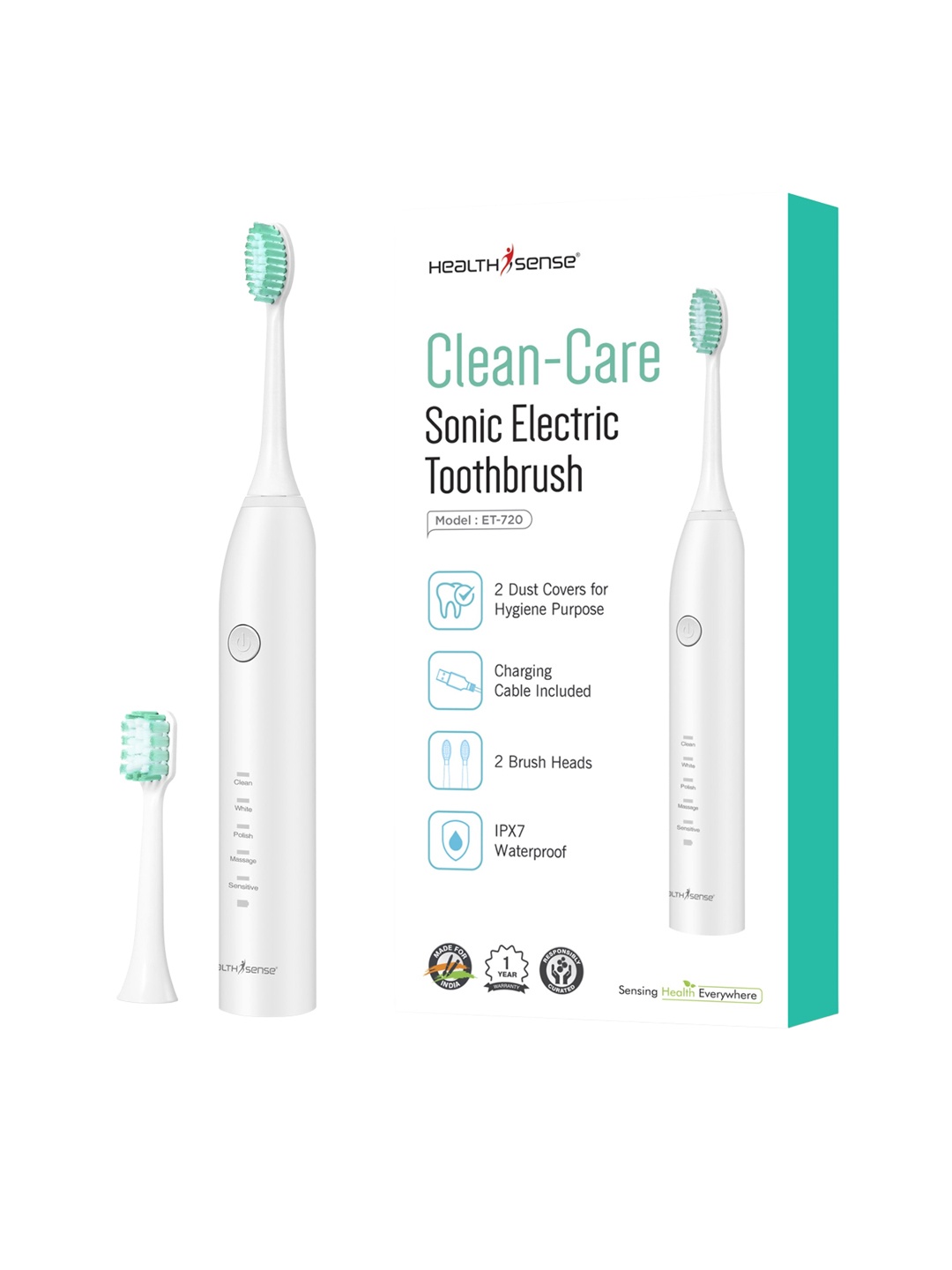 

HealthSense Clean-Care ET 720 Rechargeable Sonic Electric Toothbrush, Green