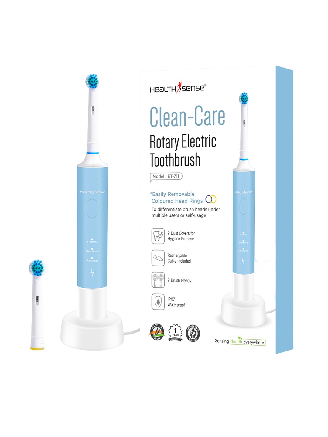 

HealthSense Clean-Care ET 711 Rotary Electric Toothbrush, Blue