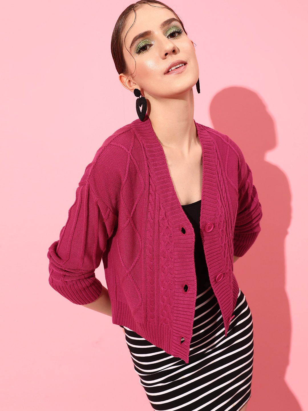 

STREET 9 Women Acrylic Cable Knit Crop Sweater Vest, Fuchsia