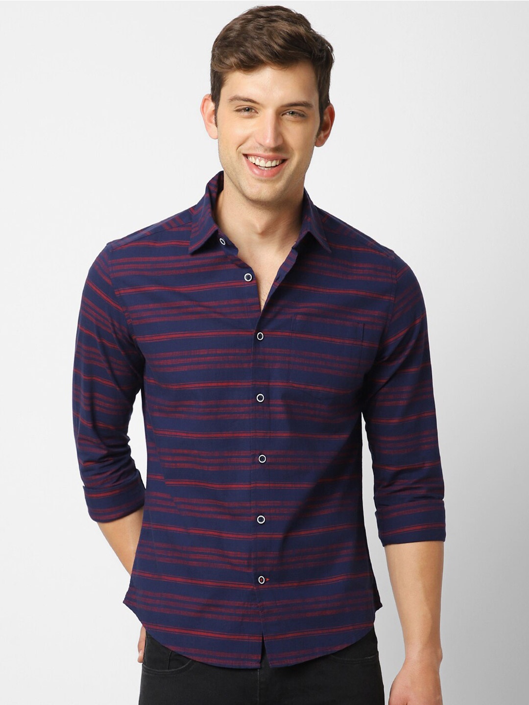 

VASTRADO Men Horizontal Striped Cotton Casual Shirt, Navy blue