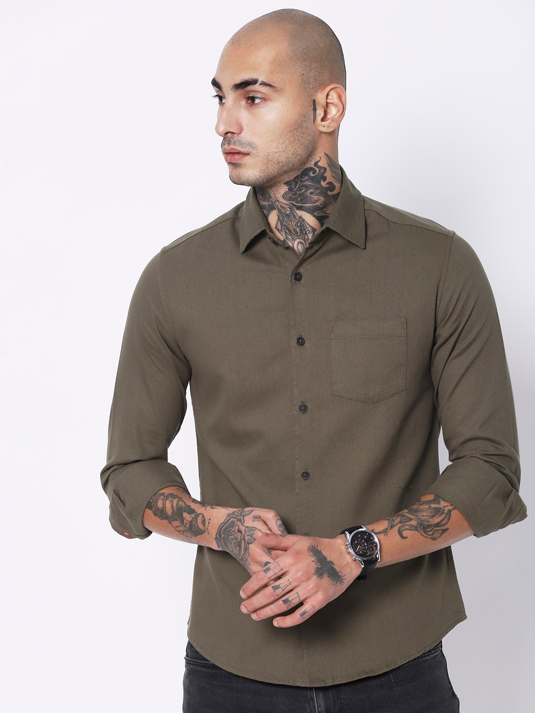 

VASTRADO Men Cotton Casual Shirt, Olive