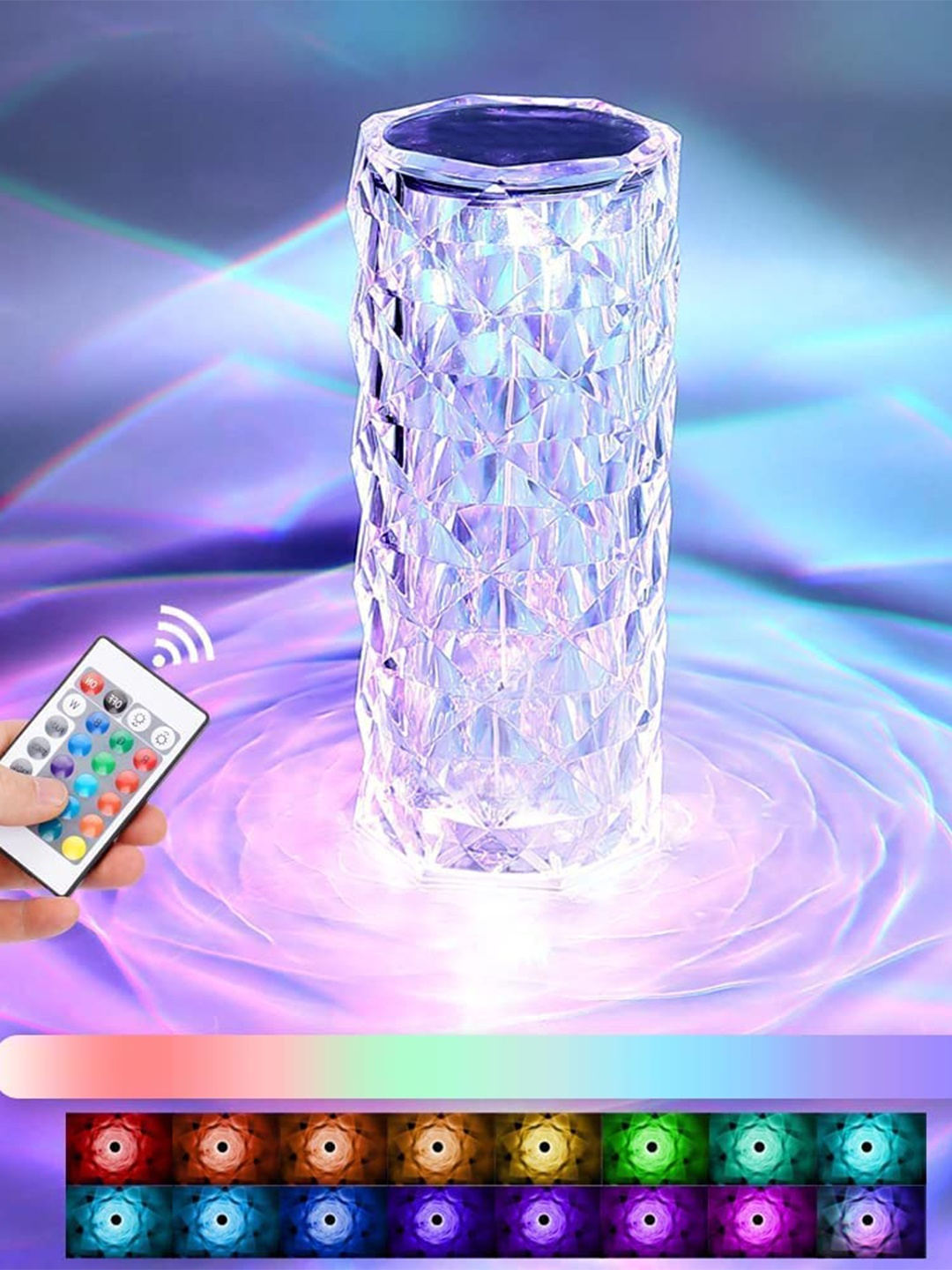 

Awestuffs Diamond 16 Color LED Remote & Touch Table Lamp, White