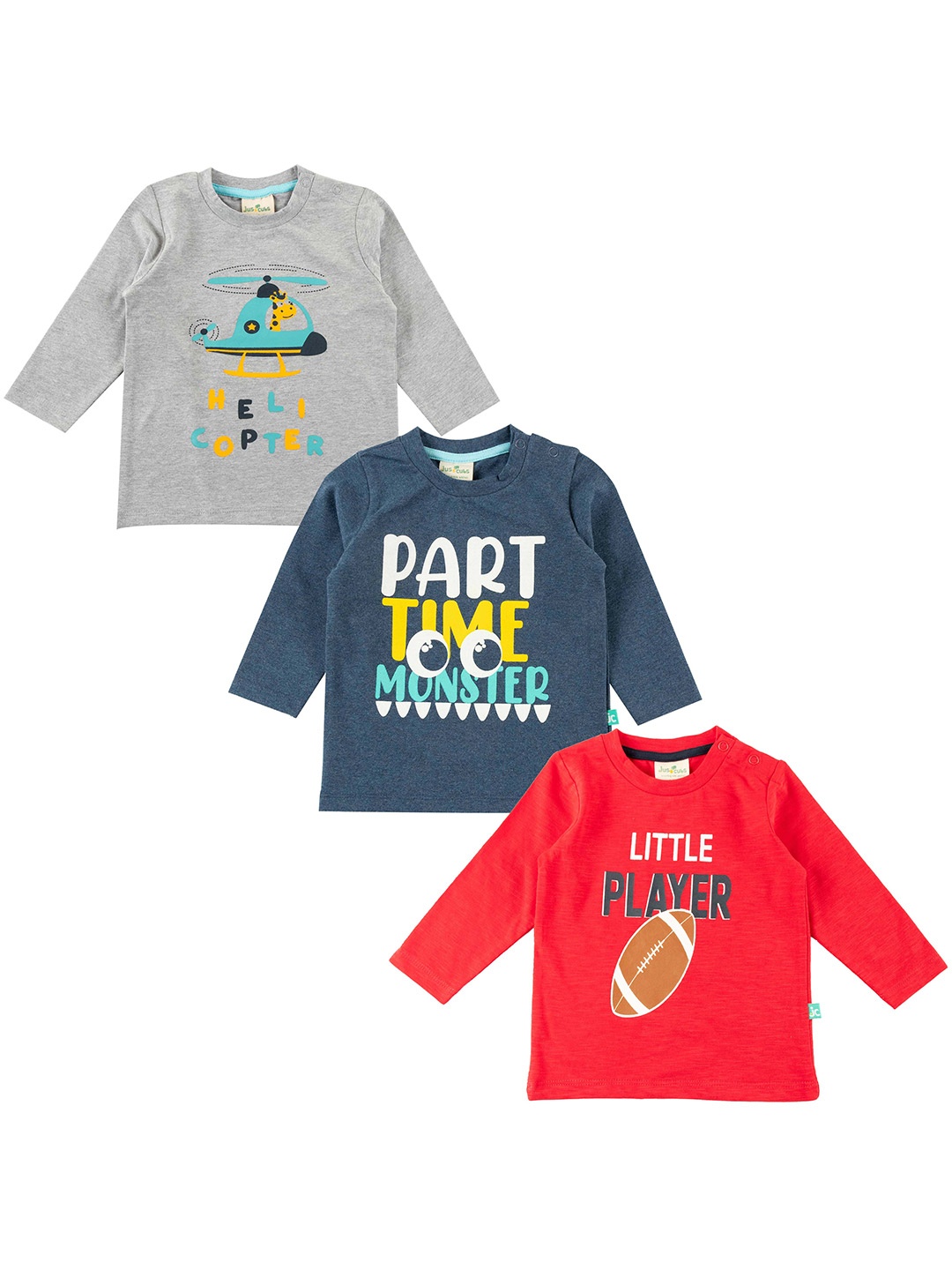 

JusCubs Pack Of 3 Typography Printed Cotton T-shirt, Grey