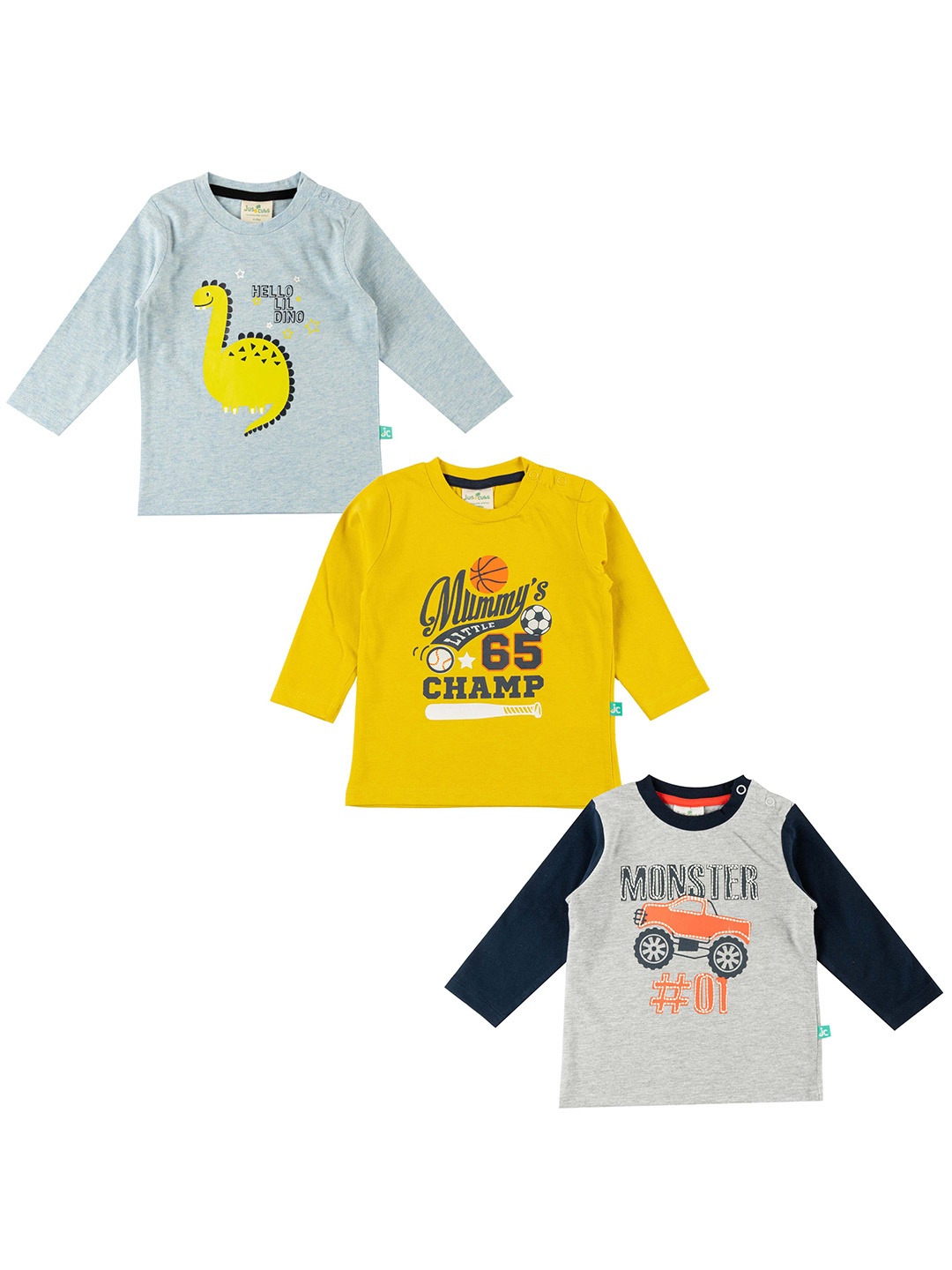 

JusCubs Pack Of 3 Typography Printed Cotton T-shirt, Grey