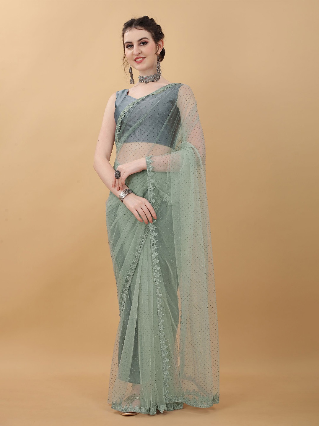 

kasee Embroidered Net Saree, Grey