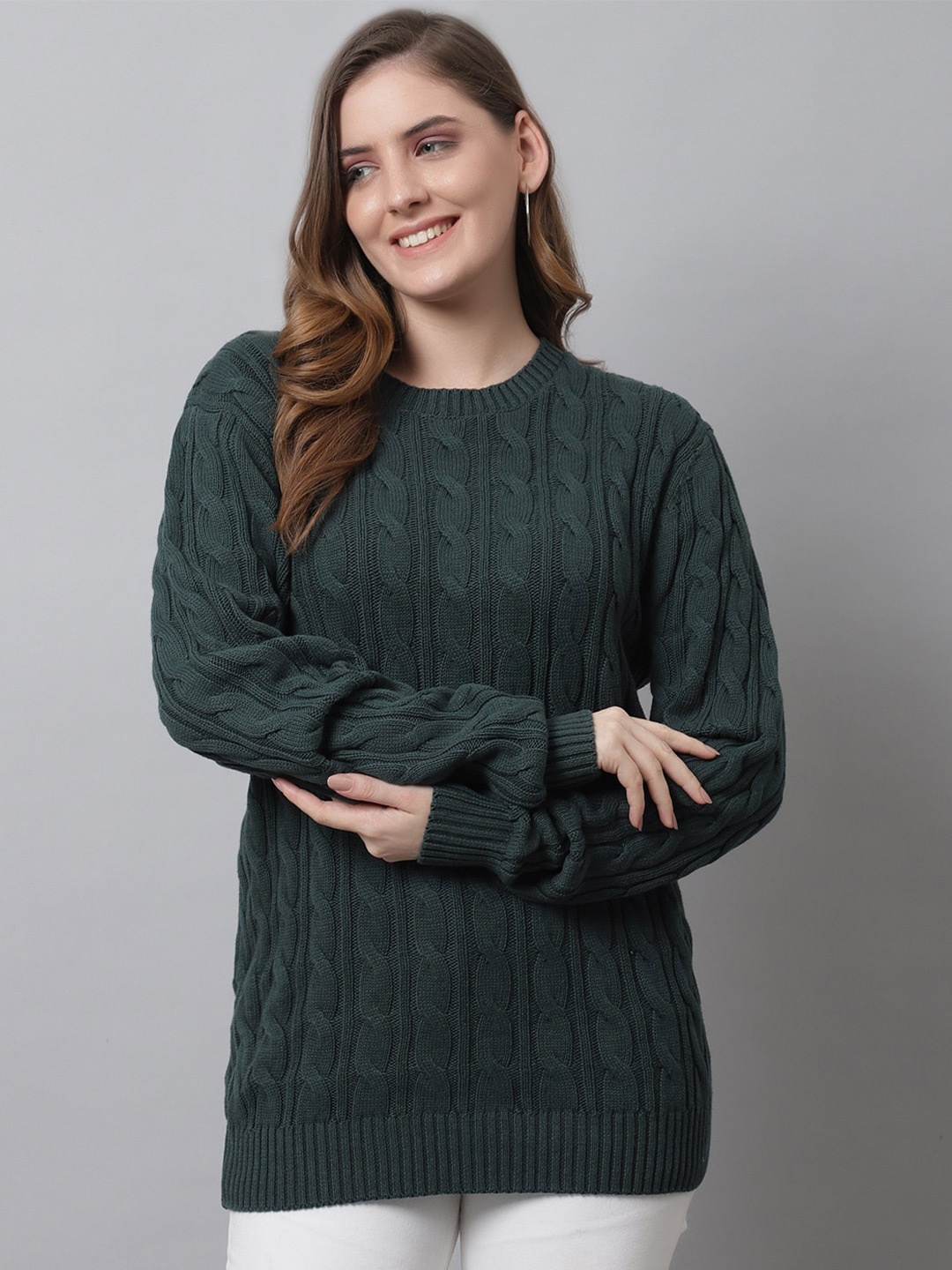 

NoBarr Women Cable Knit Pullover, Green