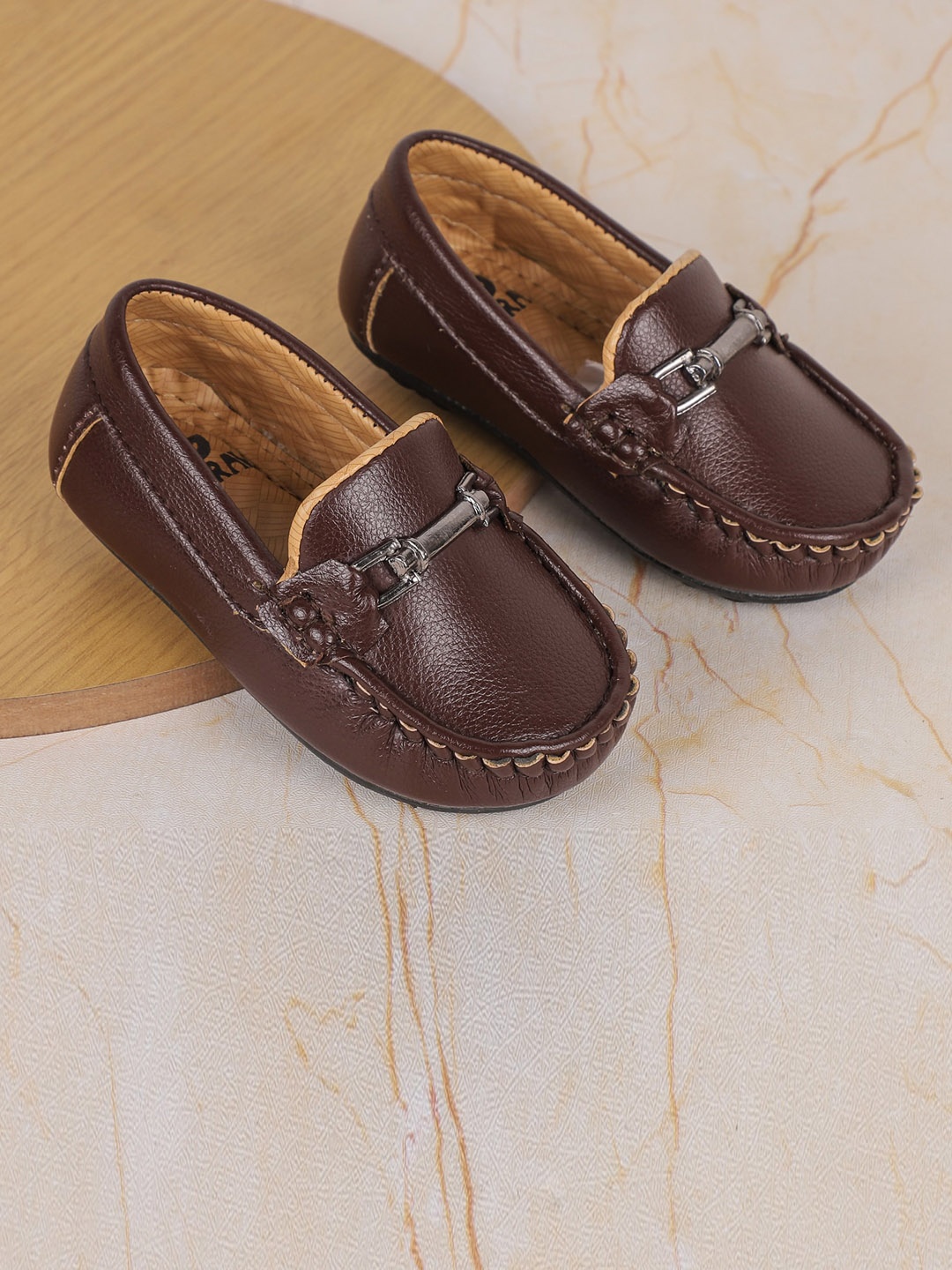 

FEETWELL SHOES Boys Textured Synthetic Loafers, Brown