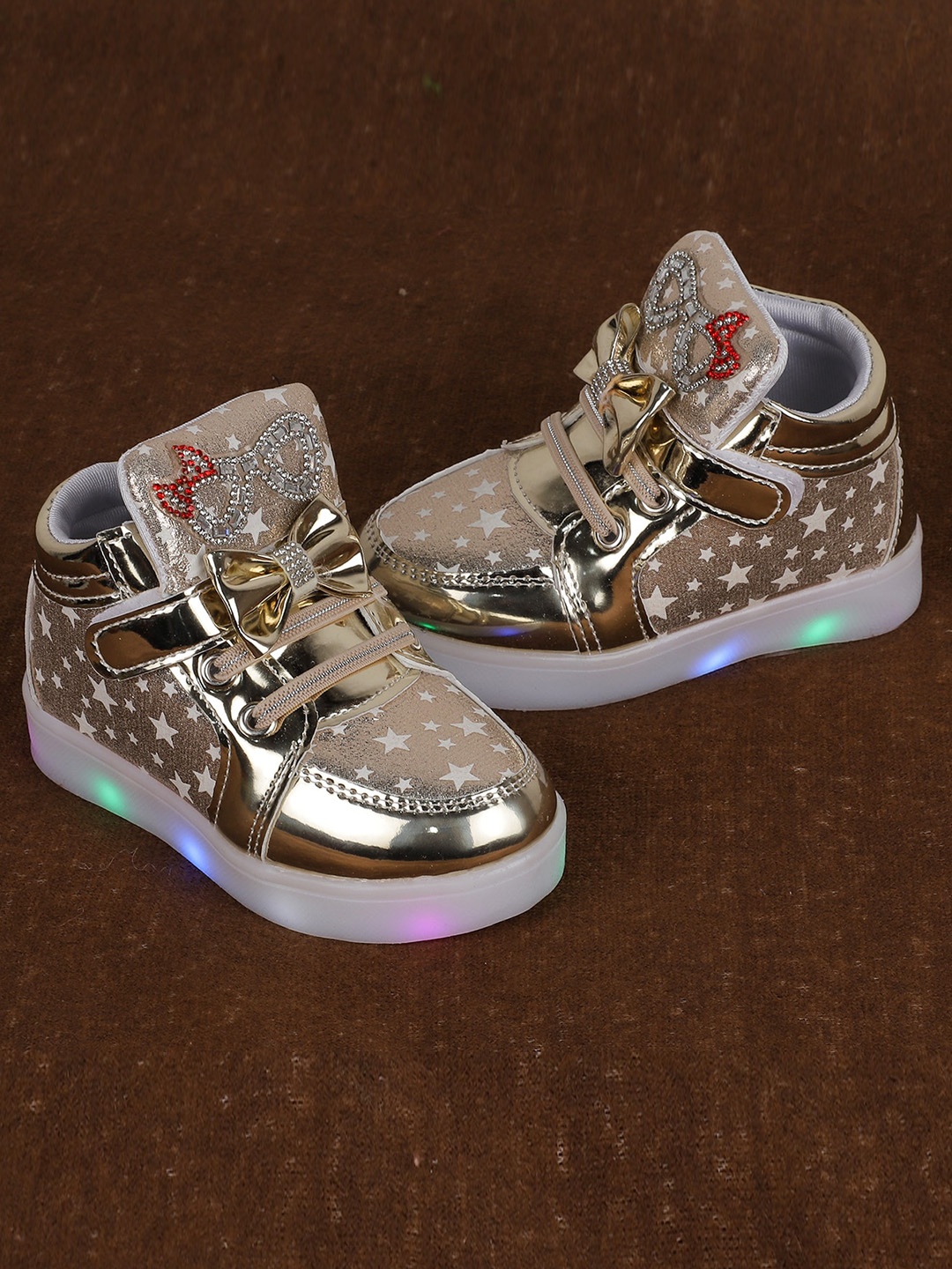 

FEETWELL SHOES Girls Printed PU Sneakers, Gold