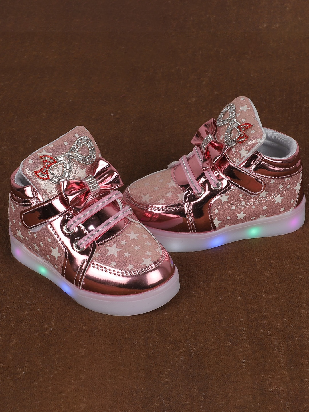 

FEETWELL SHOES Girls Printed PU Sneakers, Pink