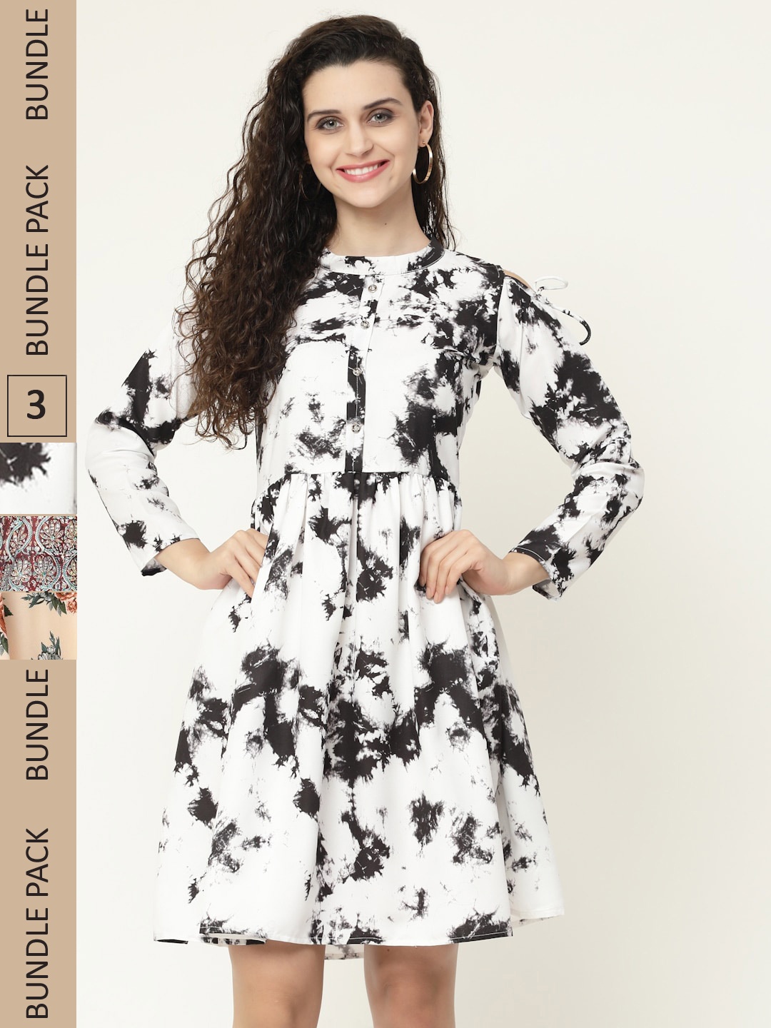 

MISS AYSE Pack of 3 Dyed Round Neck Fit And Flare Maxi Dress, White