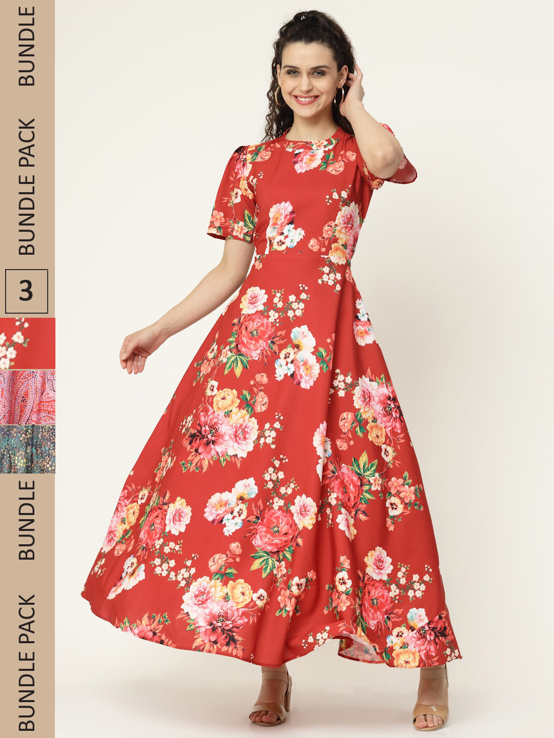 

MISS AYSE Pack of 3 Floral Printed Maxi Dress, Red