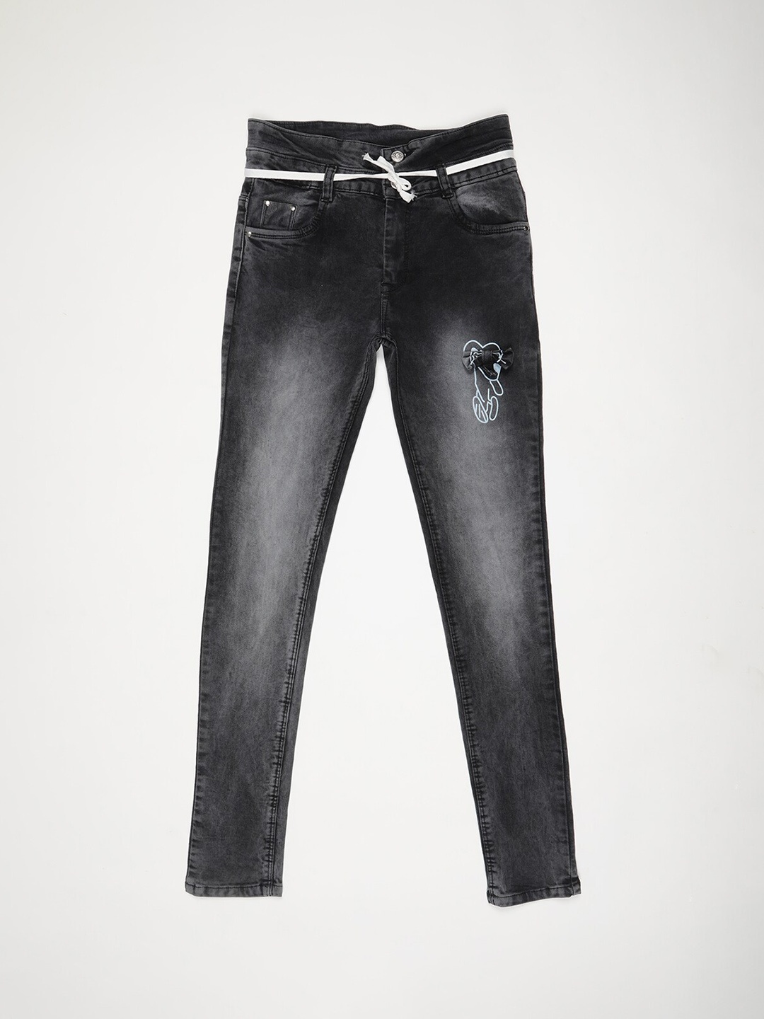 

V2 Value & Variety Girls Low Distress Heavy Fade Cotton Jeans, Black