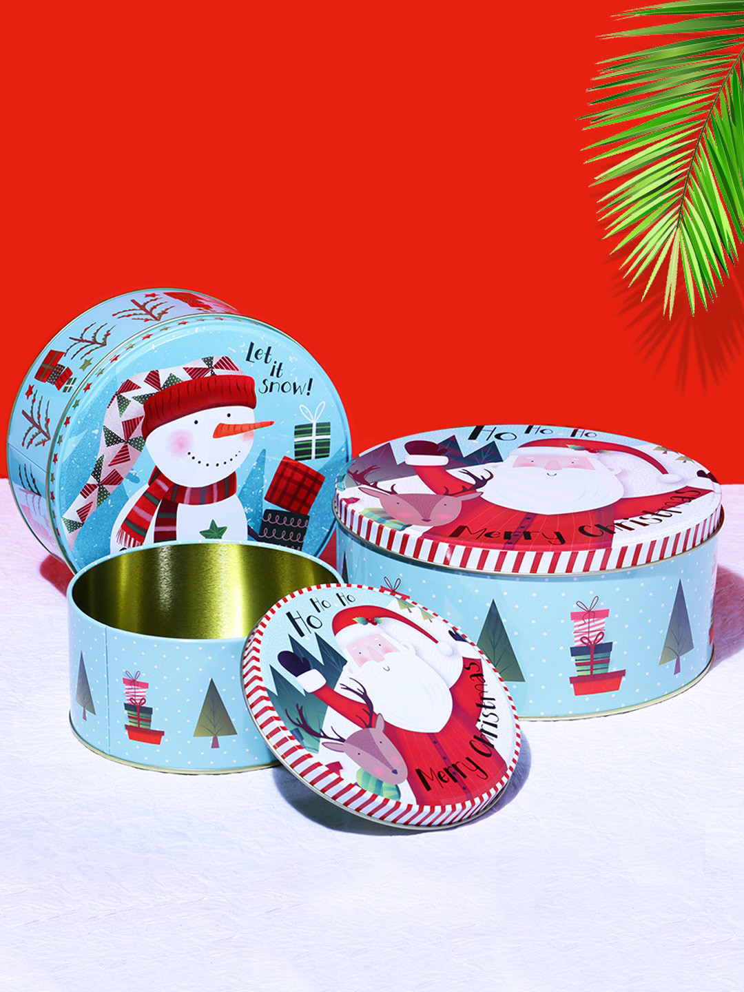 

A Vintage Affair- Home Decor Red & Blue Set Of 3 Santa Round Kitchen Storage