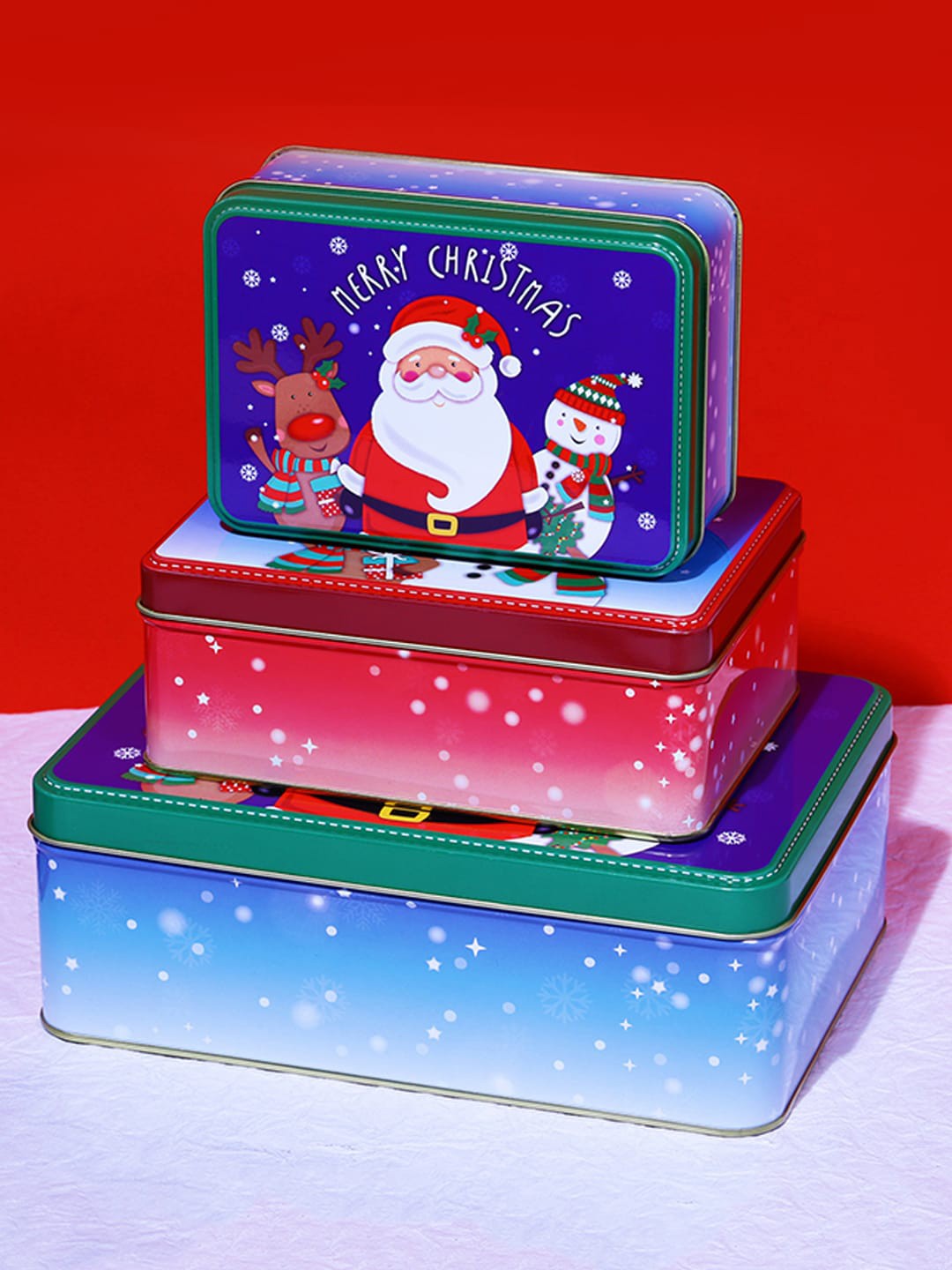 

A Vintage Affair- Home Decor Blue Set Of 3 Seasons Greetings Rectangle Storage Box