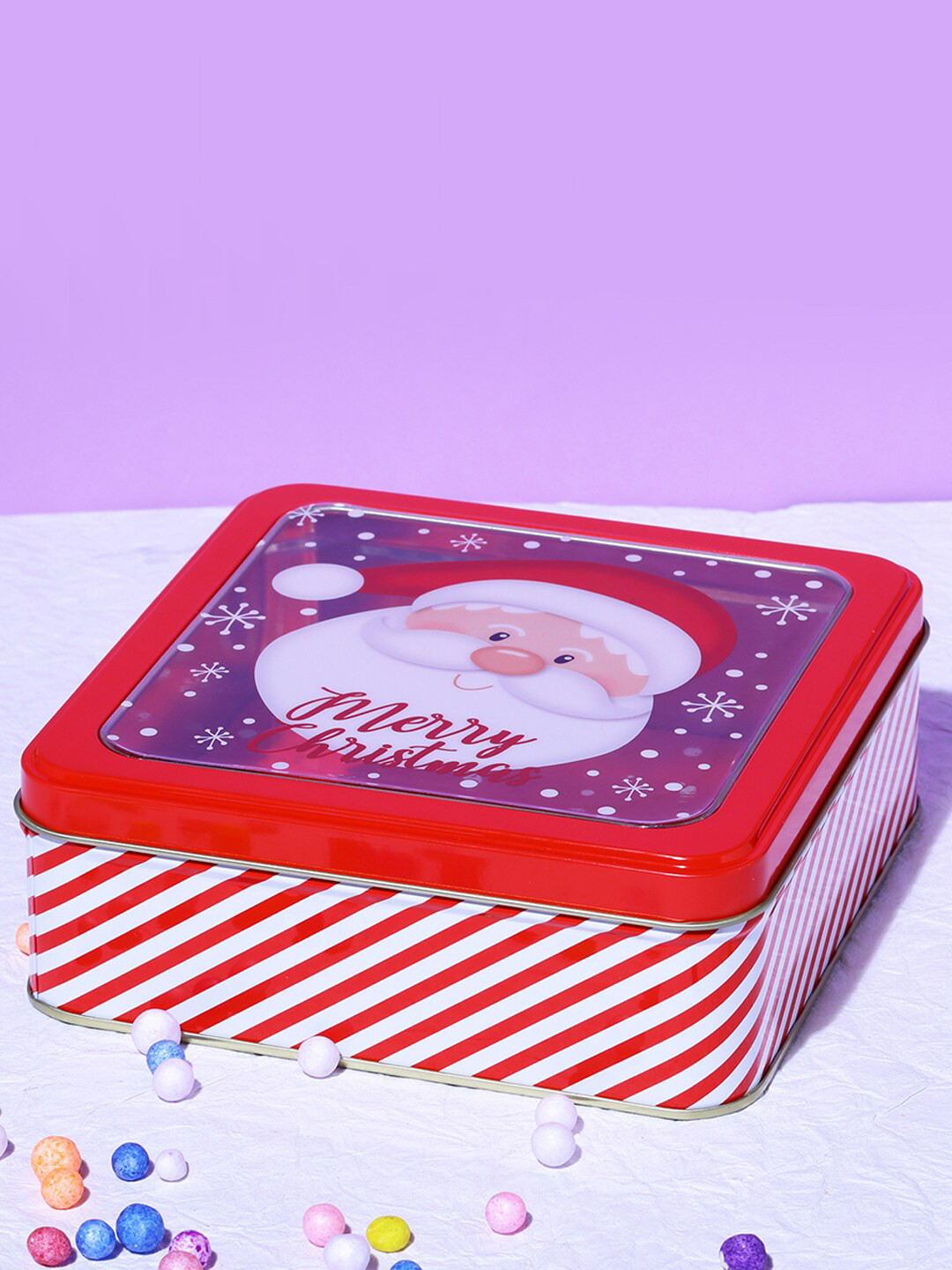 

A Vintage Affair- Home Decor Red Printed Santa Claus Cookie Box