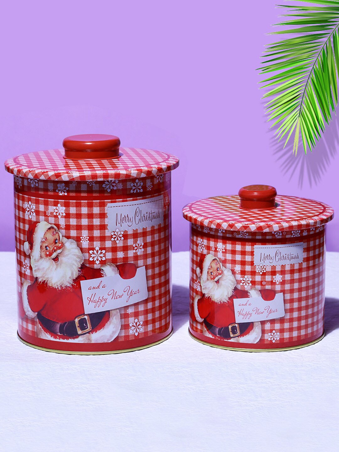 

A Vintage Affair- Home Decor Red Set of 2 Vintage Santa Claus Canisters