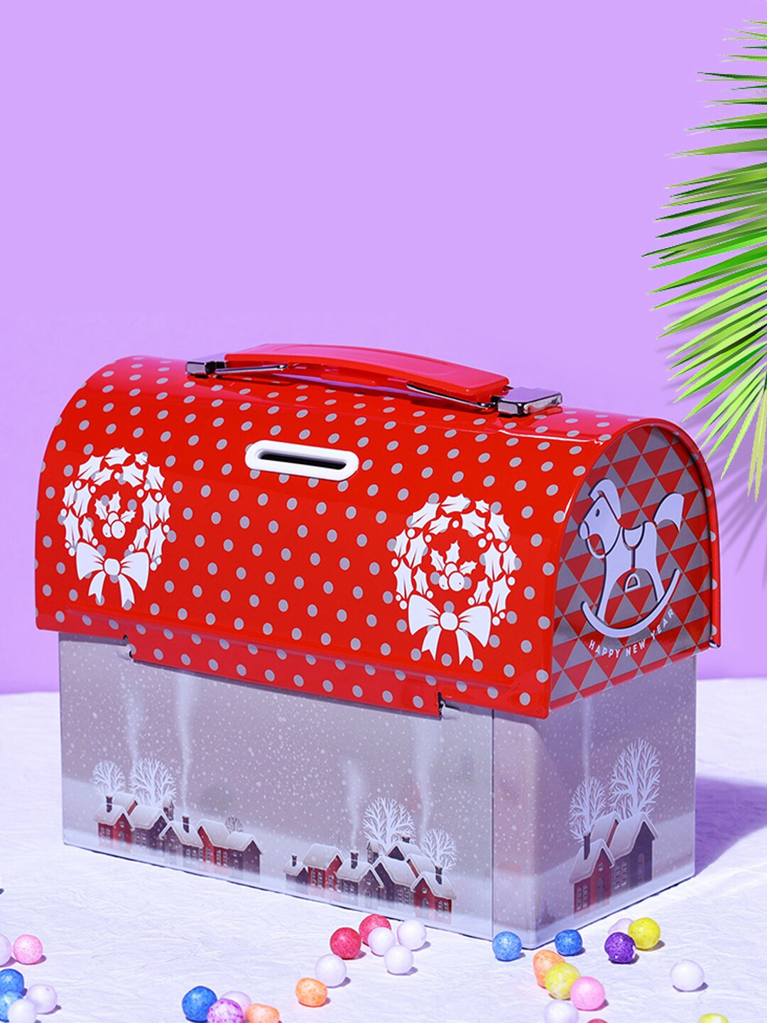 

A Vintage Affair- Home Decor Red Printed Holidays Trunk Box