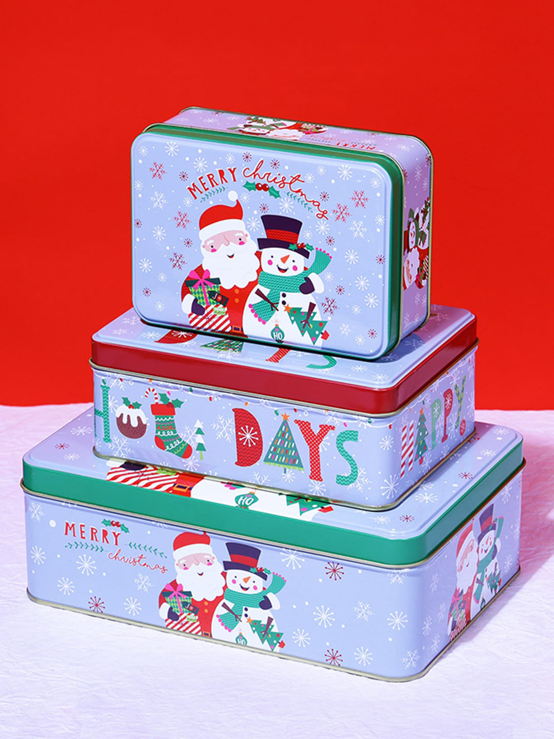 

A Vintage Affair- Home Decor Set of 3 Grey Happy Holidays Rectangle Food Container Box