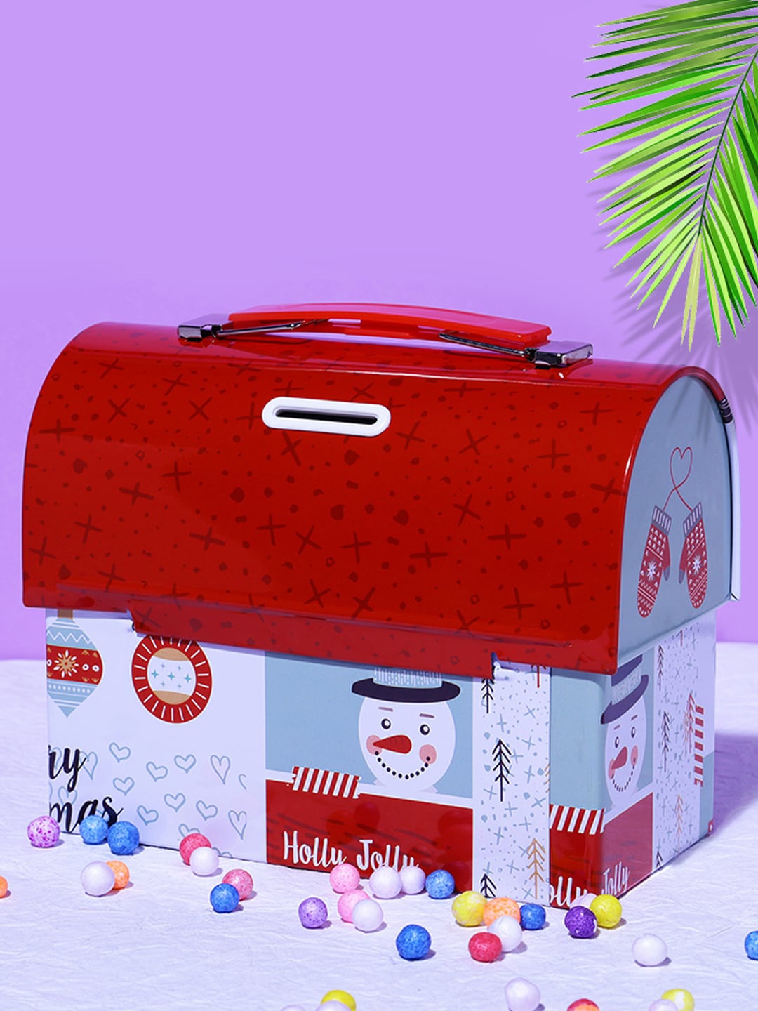 

A Vintage Affair- Home Decor Red & Blue Abstract Santa Trunk Box