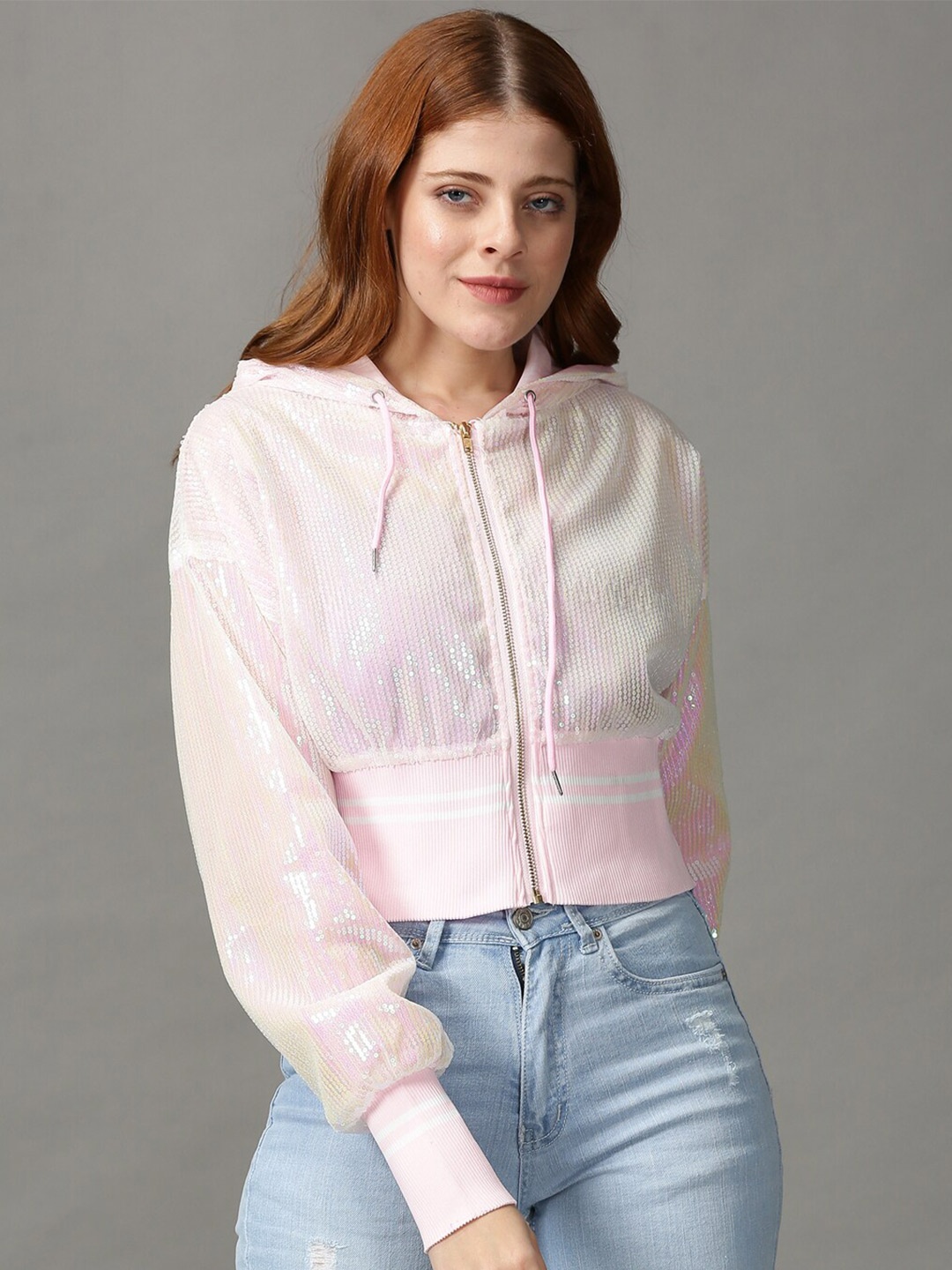 

SHOWOFF Hooded Front-Open Sweatshirt, Pink