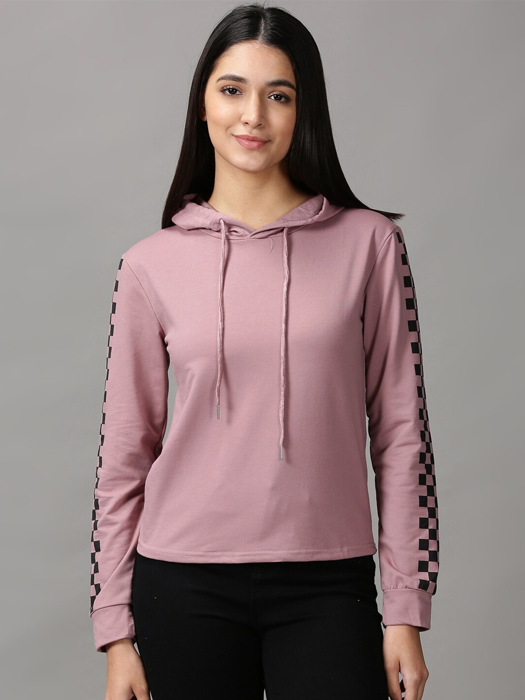 

SHOWOFF Women Geometric Printed Hooded Pullover Sweatshirt, Mauve