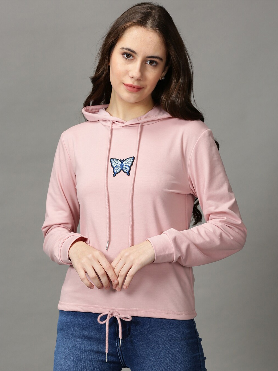 

SHOWOFF Women Applique Detailed Hooded Pullover Sweatshirt, Pink