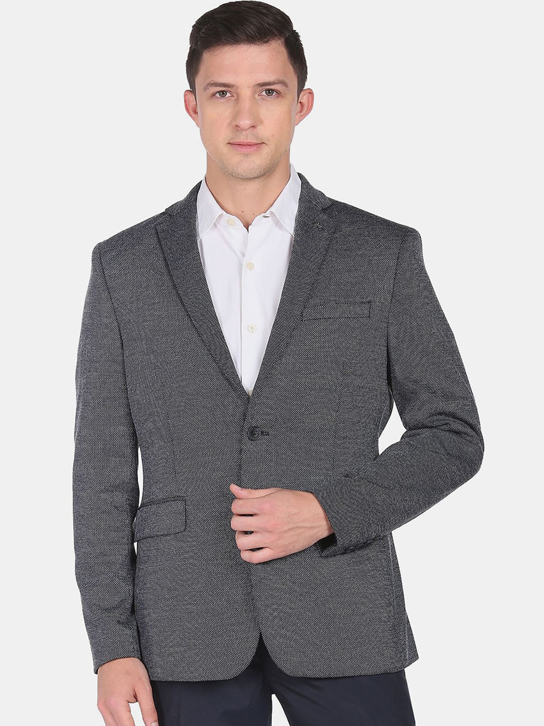 Arrow Men Self-design Slim-fit Single-breasted Formal Blazer, Blue