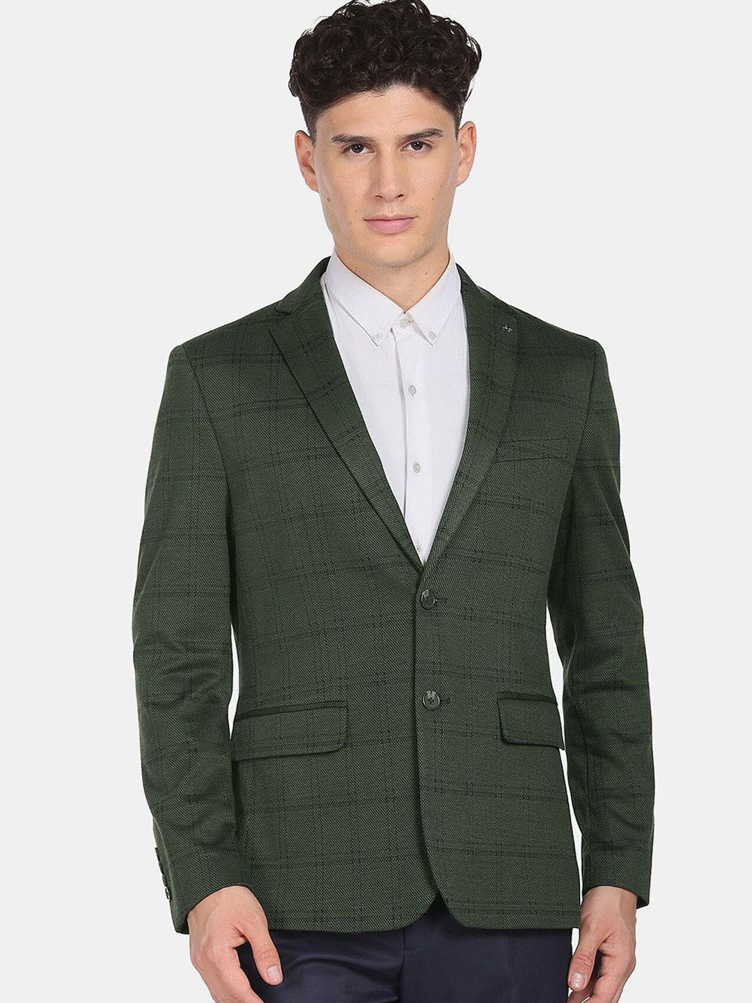 

Arrow Men Checked Slim-fit Single-breasted Formal Blazer, Green