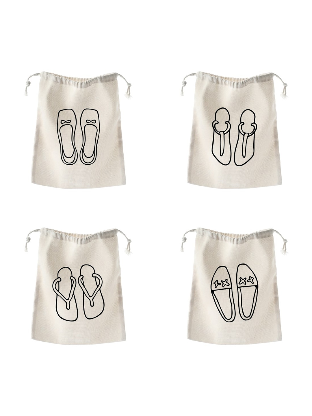 

The Art People Set Of 4 Printed Pure Cotton Shoe Bags, White