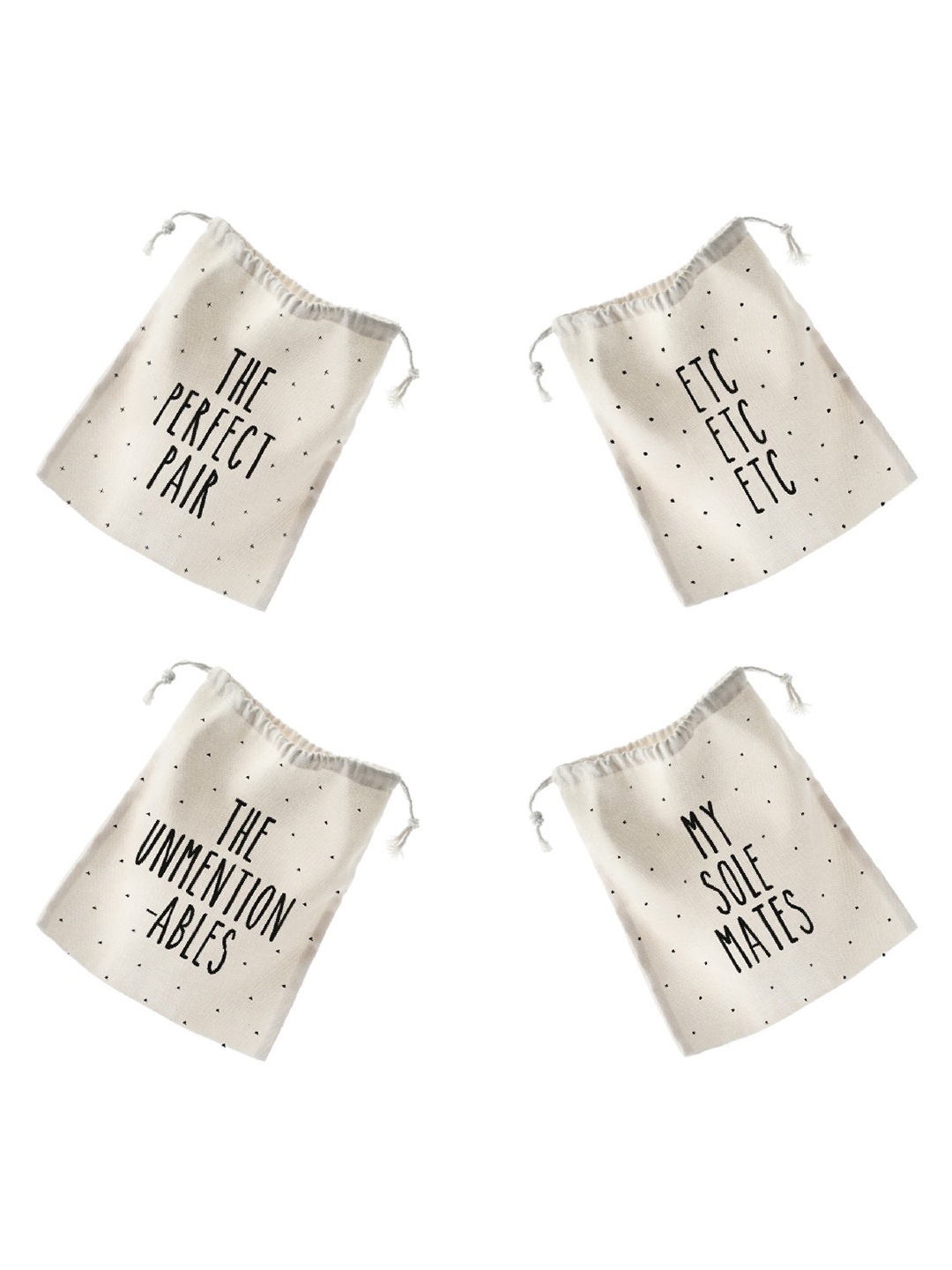 

The Art People Set Of 4 White Printed Drawstring Shoe Bags