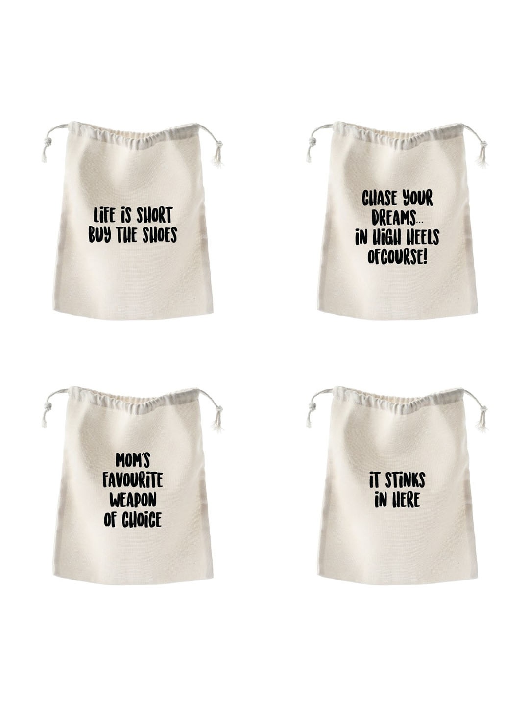 

The Art People Unisex Set of 4 Cotton Shoe Bags With Drawstrings, White