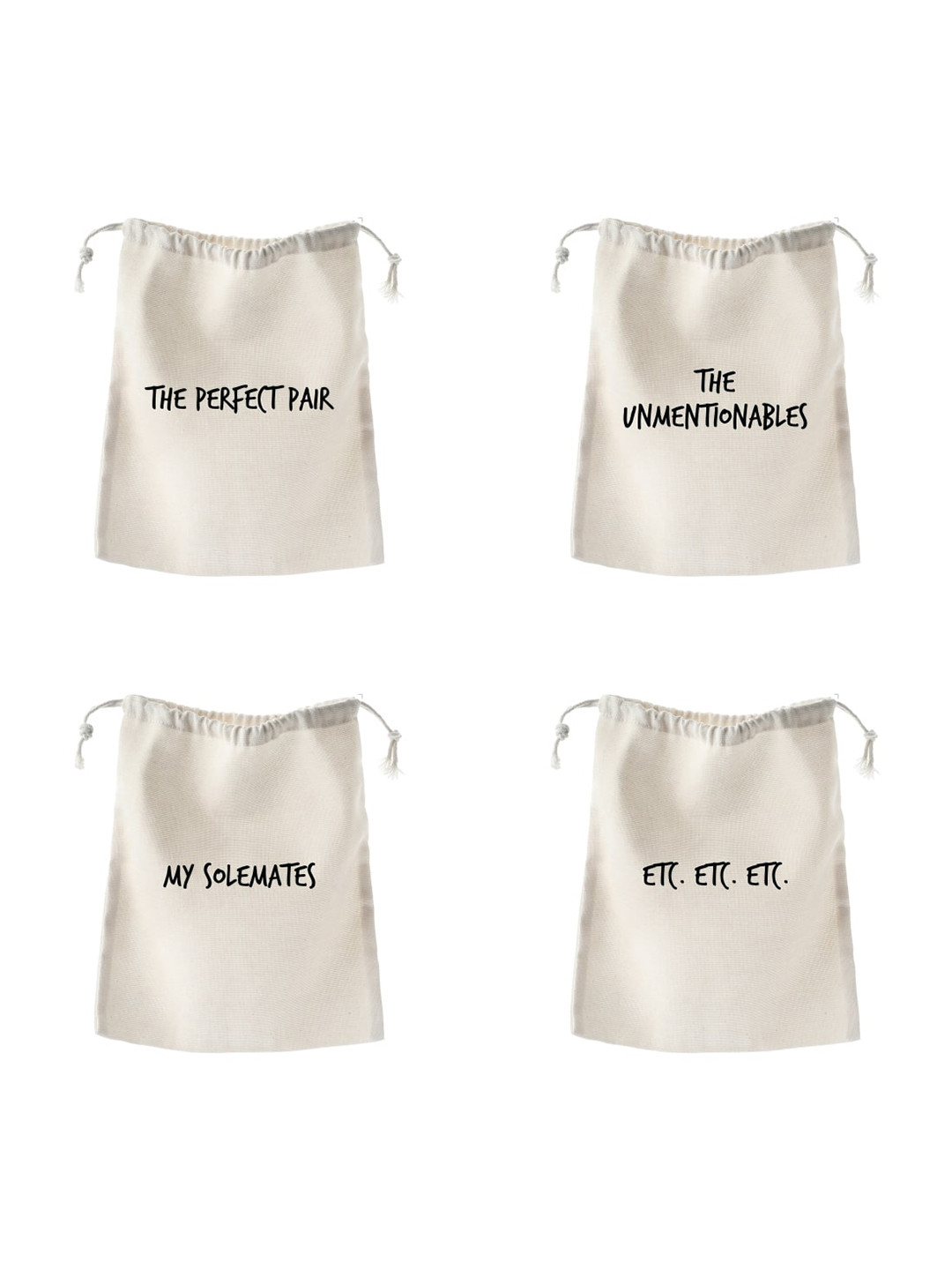 

The Art People Set Of 4 Printed Pure Cotton Shoe Bag With Drawstrings, White
