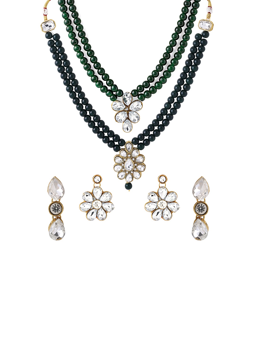 

Yellow Chimes Set Of 2 Gold-Plated Stone Studded & Beaded Jewellery Set, Green