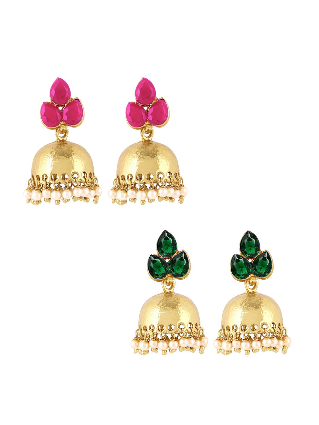 

Yellow Chimes Pack Of 2 Contemporary Jhumkas Earrings, Gold
