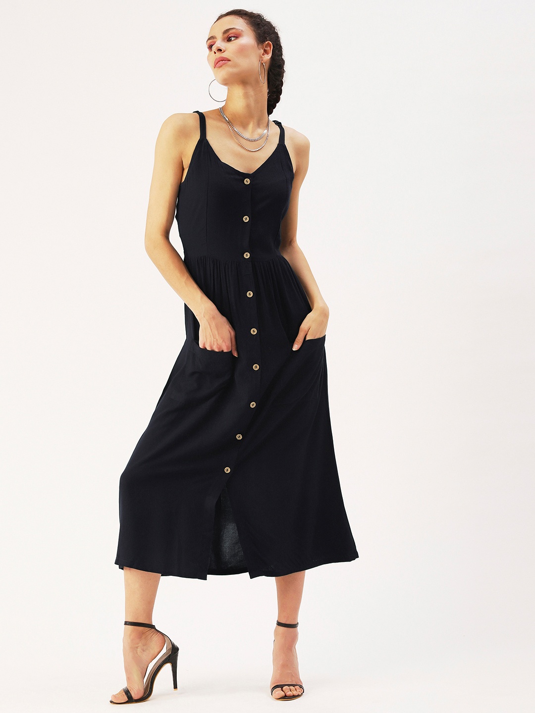

DressBerry Sleeveless A-Line Midi Dress, Navy blue