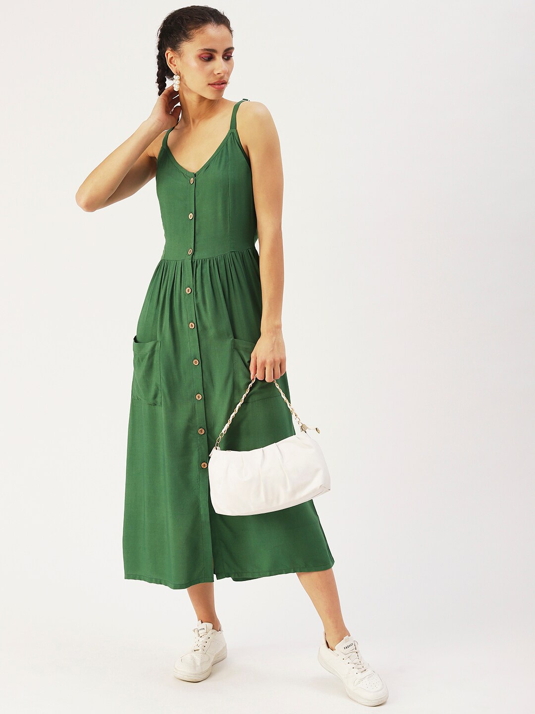 

DressBerry Sleeveless A-Line Midi Dress, Green