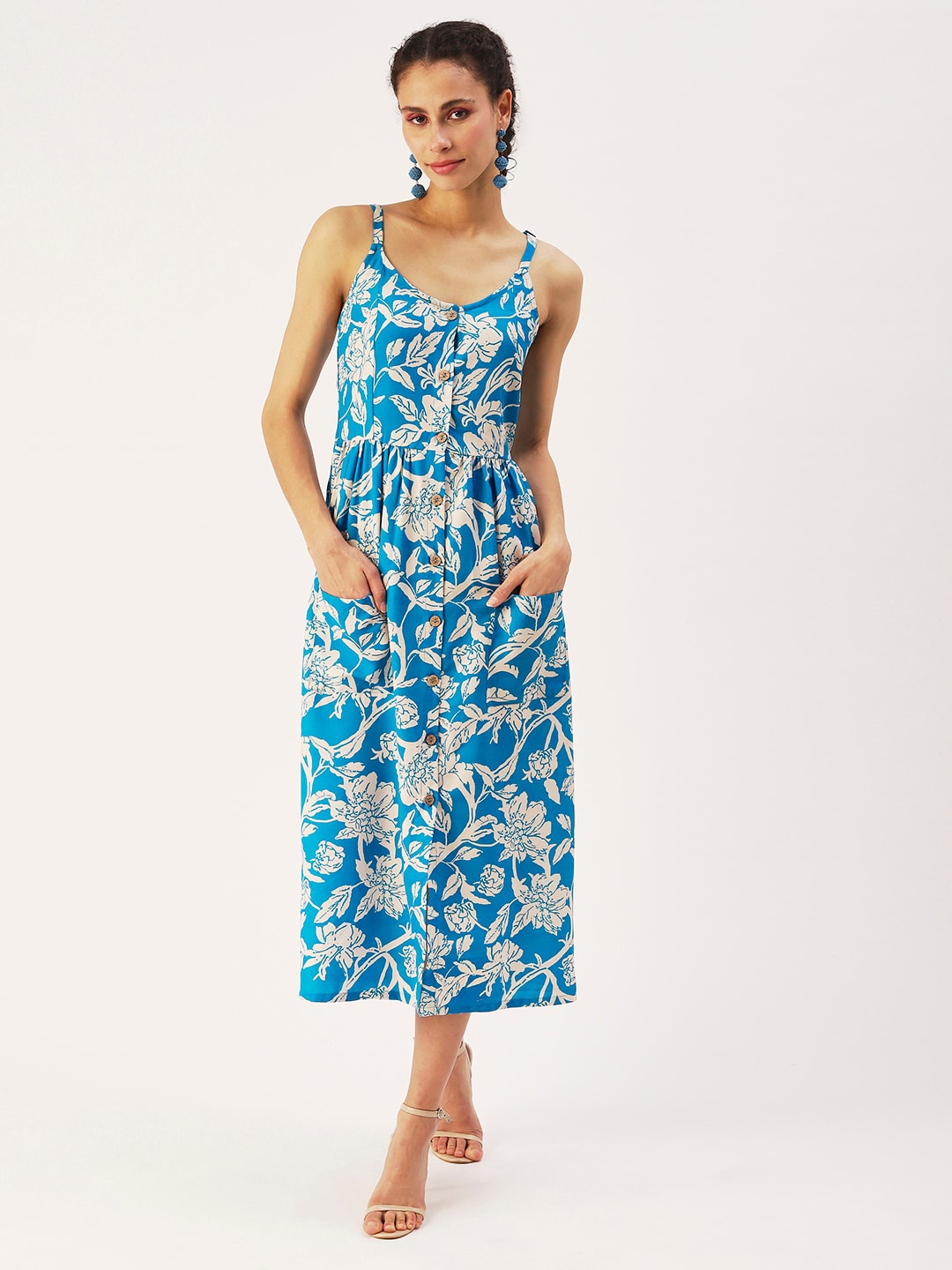 

DressBerry Floral Printed Fit & Flare Midi Dress, Blue