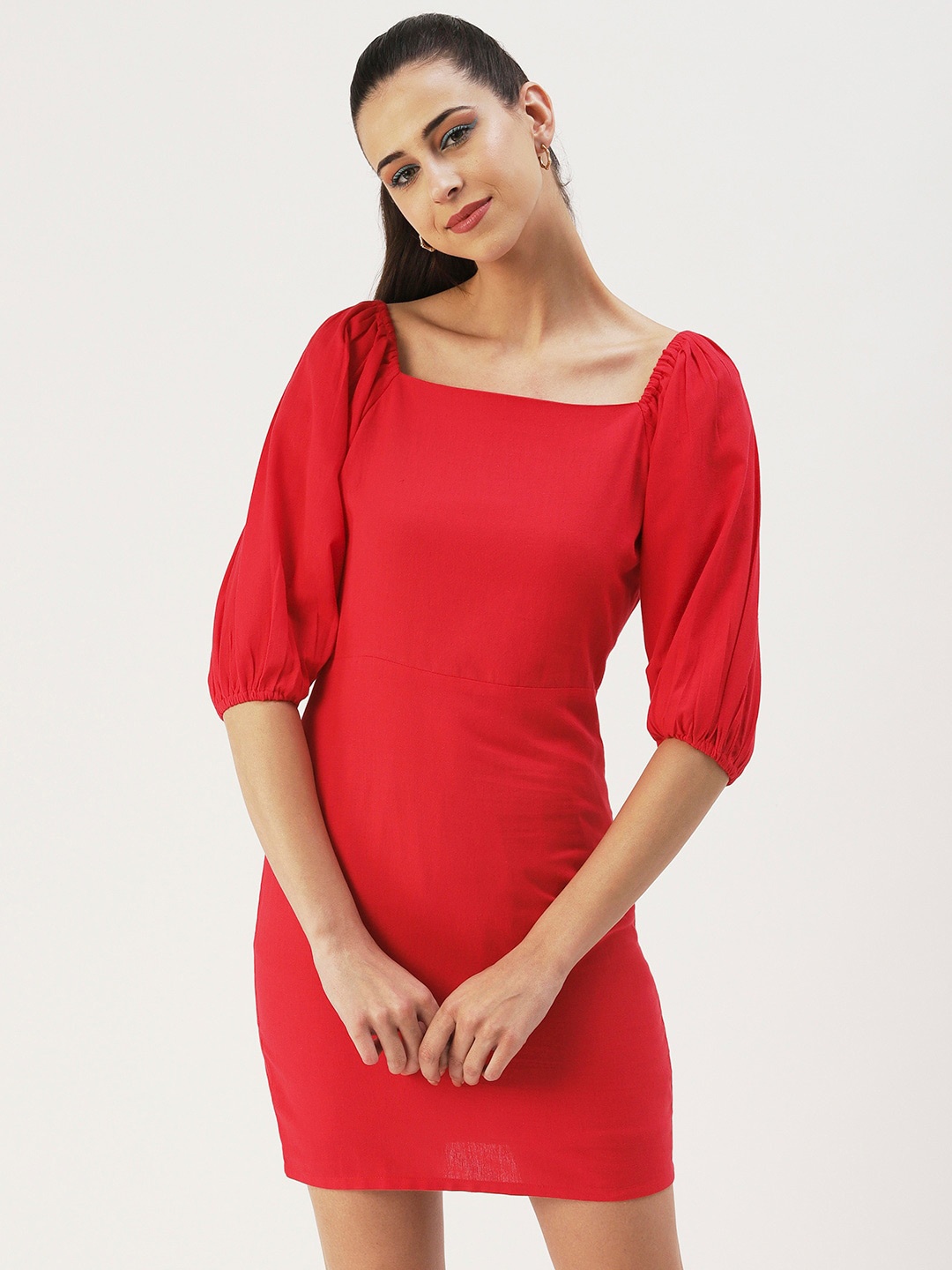 

DressBerry Puff Sleeves Sheath Dress, Red