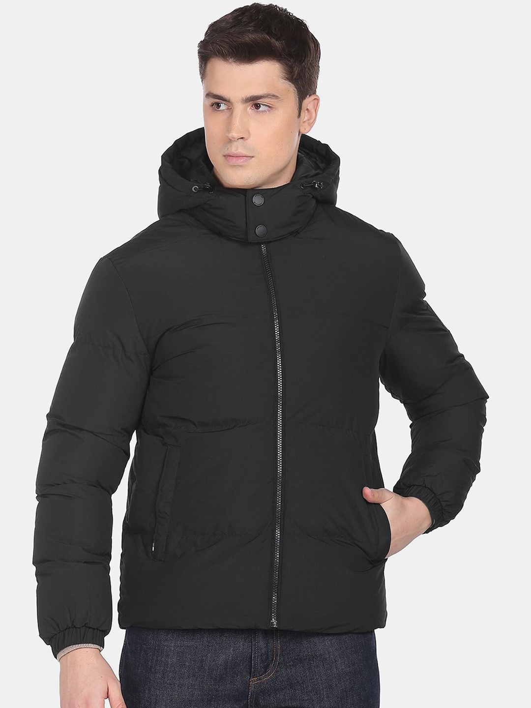 

Arrow Sport Men Detachable Hood Puffer Jacket, Black
