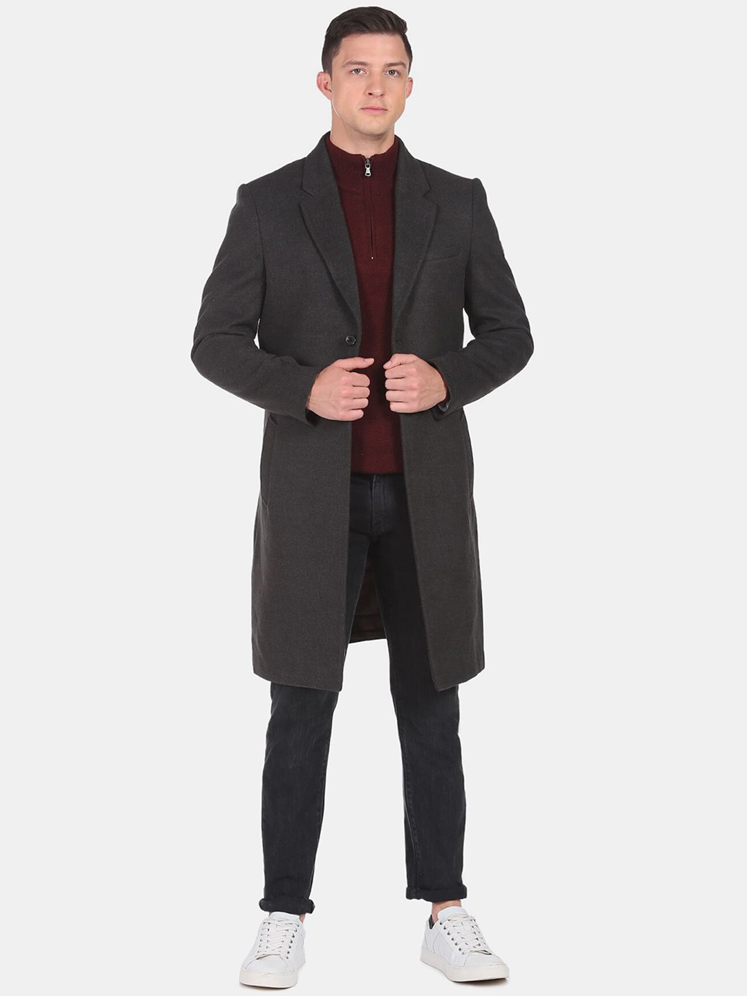 

Arrow Sport Men Knee Length Trench Coat, Grey