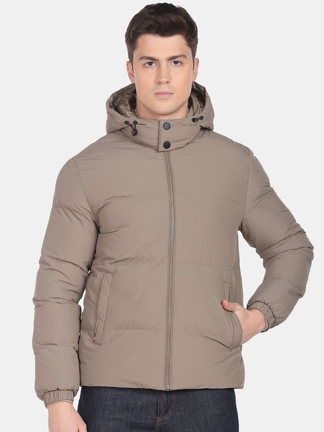 

Arrow Sport Men Detachable Hood Puffer Jacket, Beige