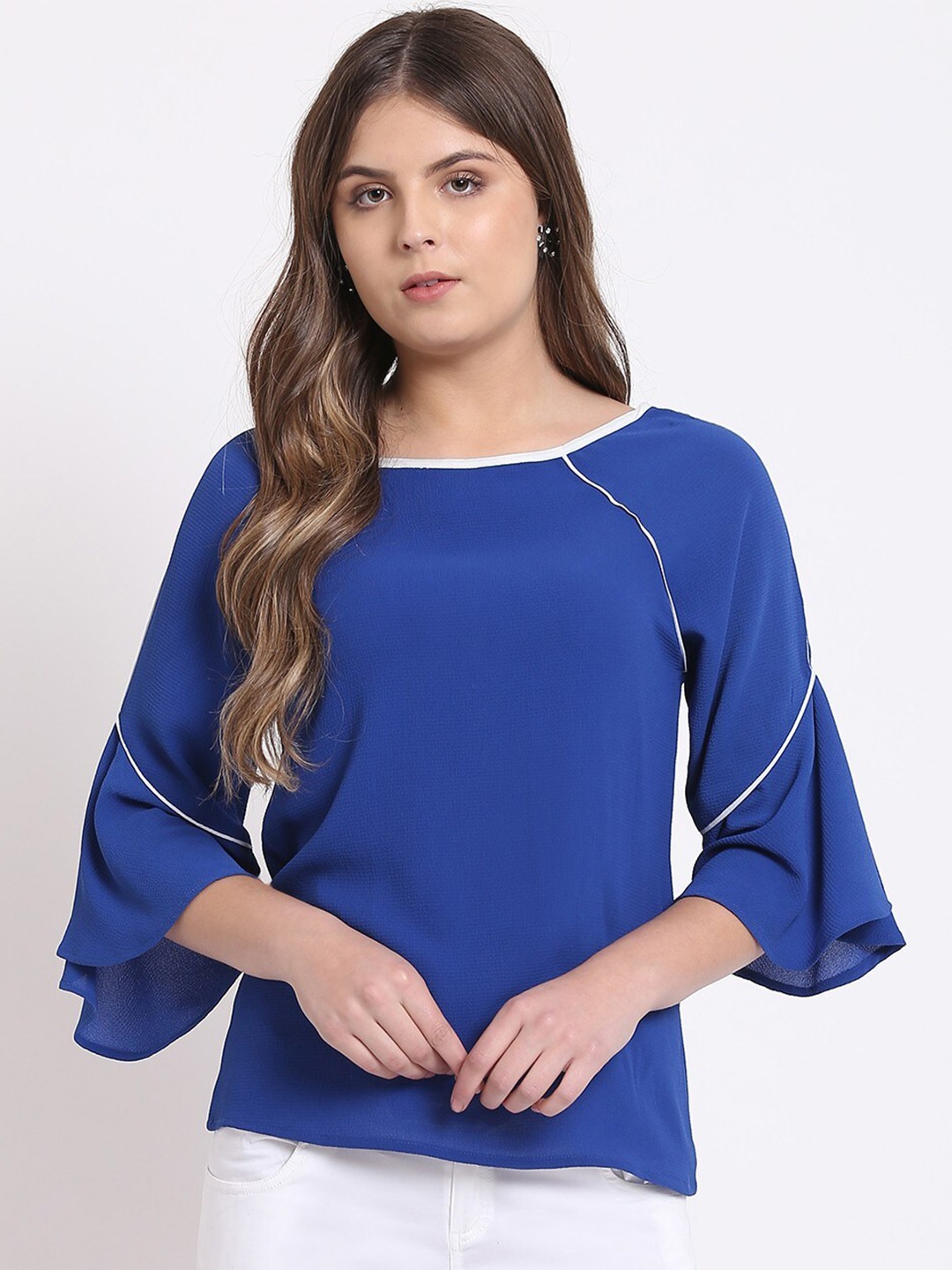 

RIVI Boat Neck Georgette Regular Top, Black