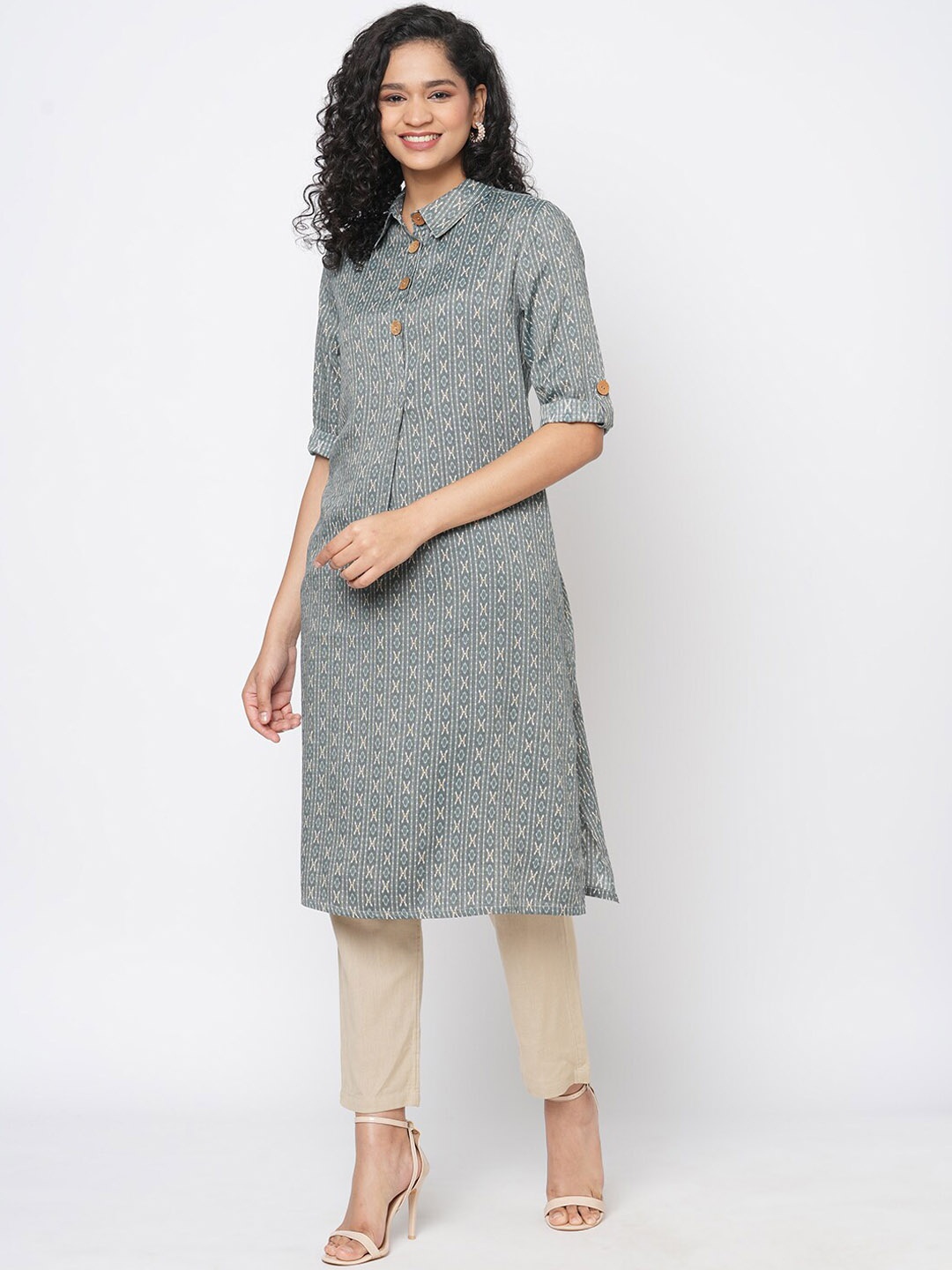 

Fusion Beats Geometric Printed Kurta, Blue