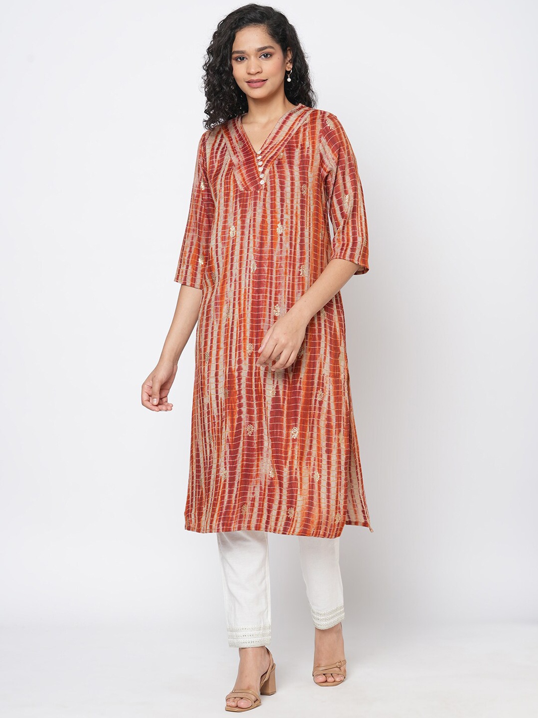 

Fusion Beats V-Neck Abstract Printed Kurta, Red