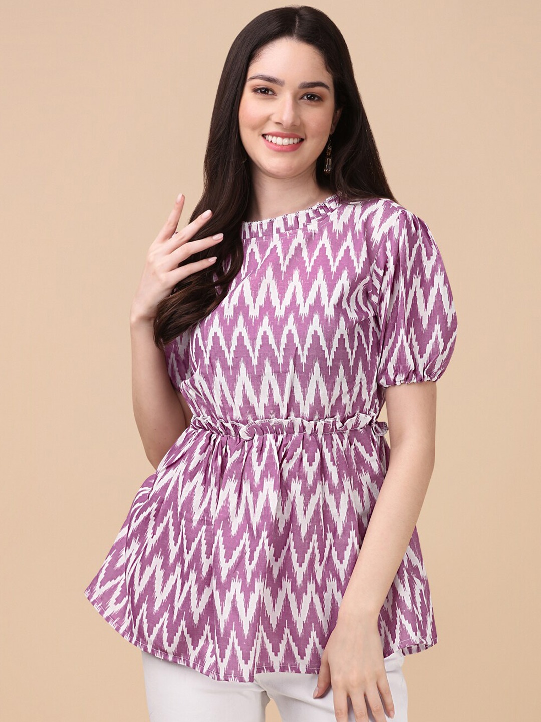 

GUFRINA Geometric Print Ruffles Top, Purple